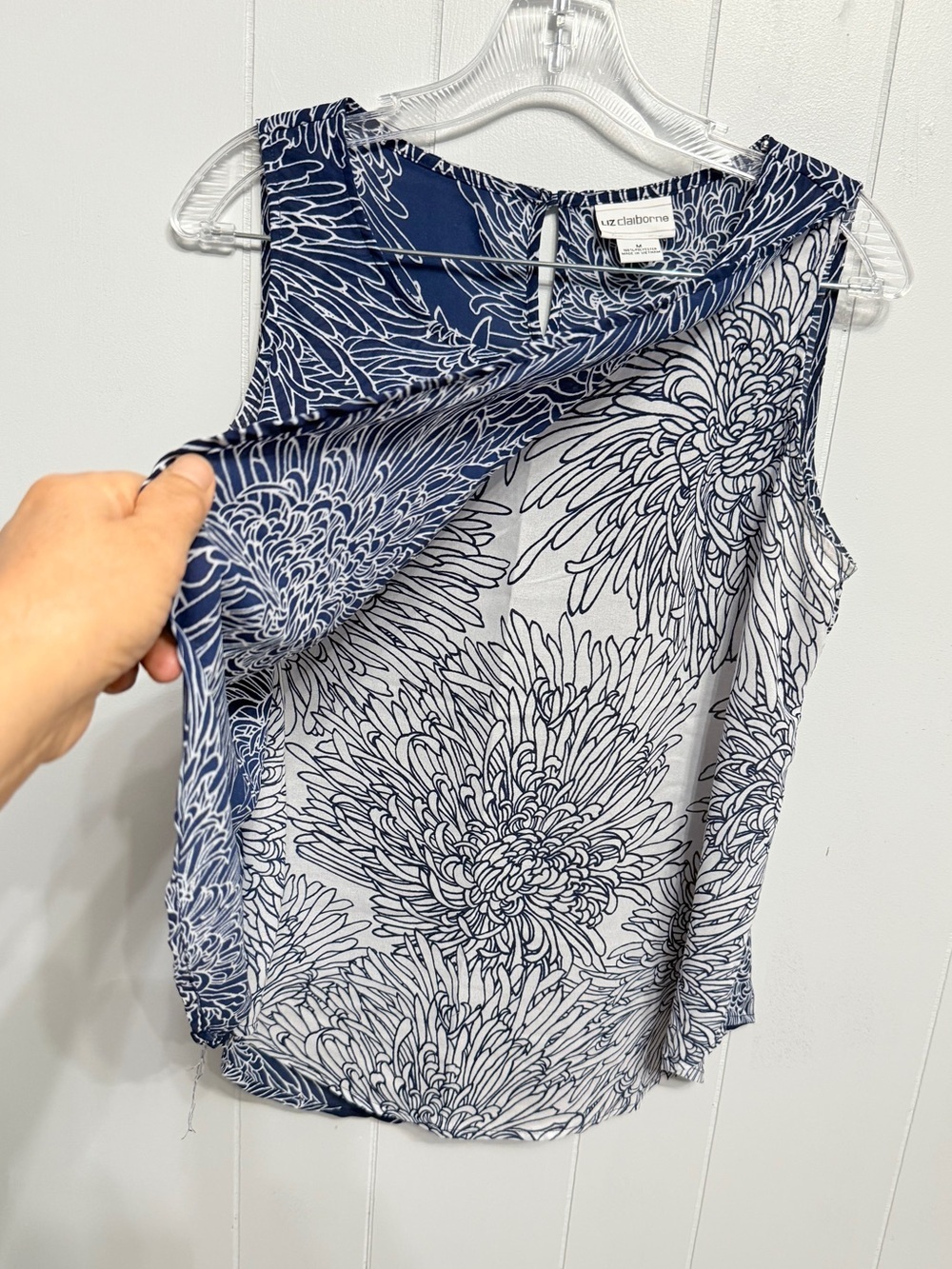 #14) Liz Claiborne Navy and White Floral Sleeveless Shell